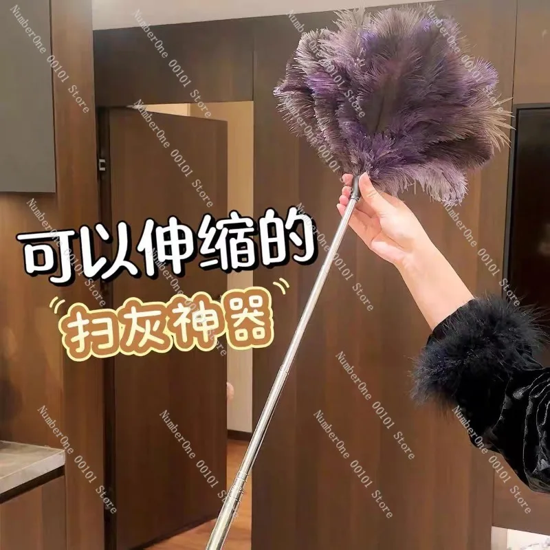 Expandable Ostrich Feather Duster, Home Dust Removal Tool, Wall and Corner Sweeping, Non-shedding Feather Brush, Adjustable Long