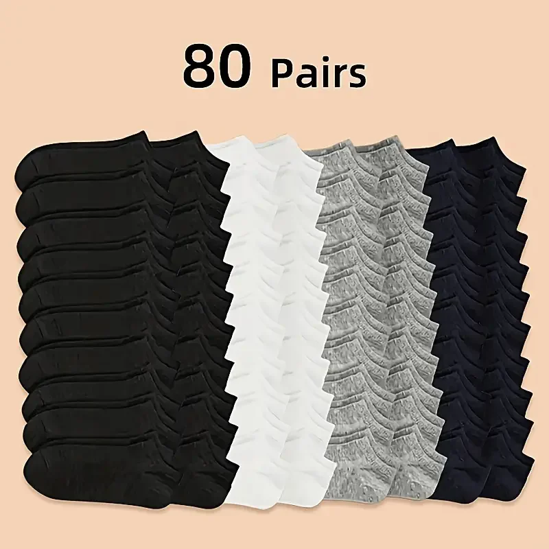 80 pairs of socks men's and women's black, white and grey socks free wash, deodorant and sweat absorbent summer thin boat socks