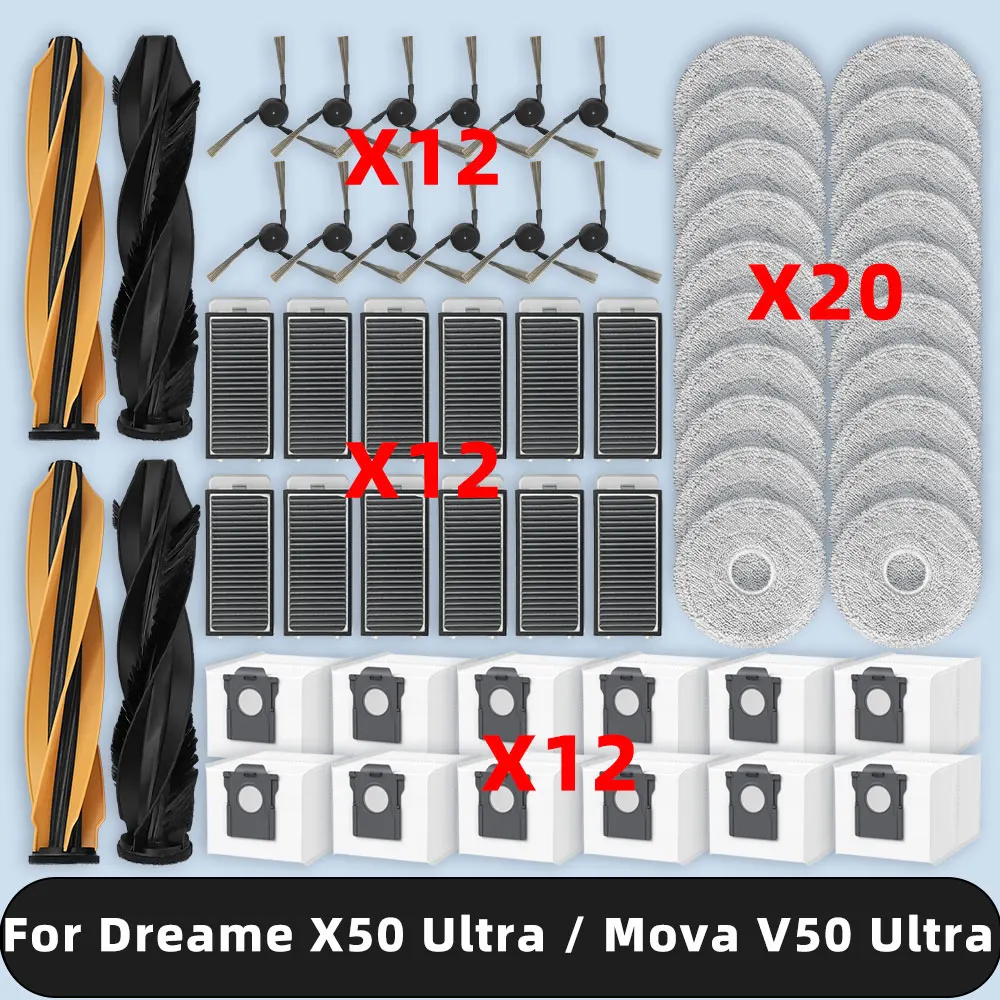 롤러 사이드 브러시 필터 걸레 천 더스트 백 액세서리, 예비 부품 ( Dreame X50 Ultra / X50 Ultra Complete / Mova V50 Ultra ) 과 호환
