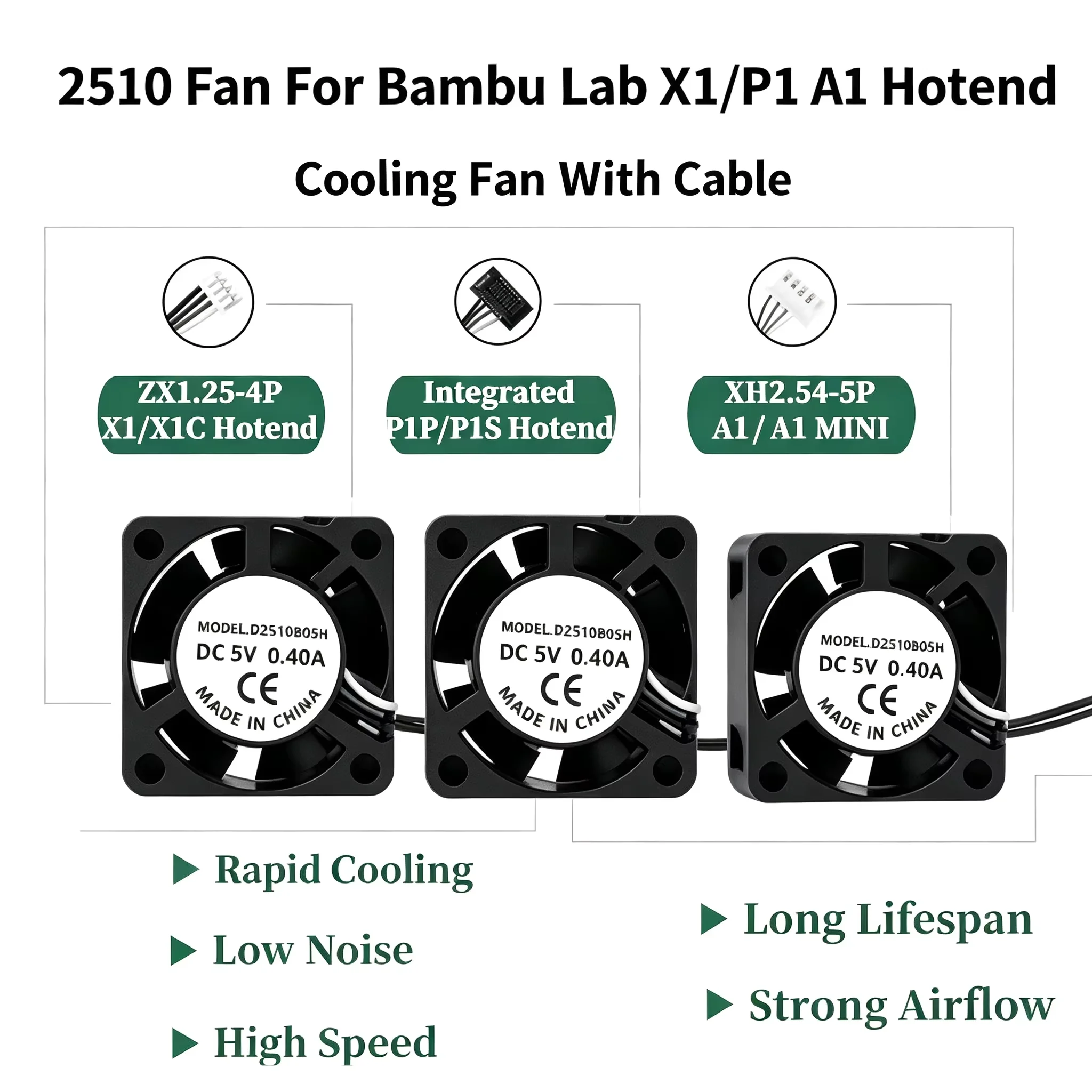 Wentylator 2510 do Bambu Lab X1/P1 A1, wentylator chłodzący hotend z kablem, szybki wentylator chłodzący do drukarek 3D Bambu X1C P1S P1P A1 A1 Mini, CZĘŚĆ — zdjęcie produktu 7