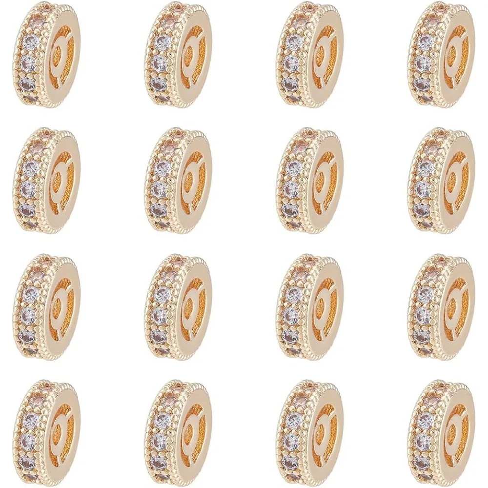 

16 шт., бусины-разделители с кубическим цирконием, настоящие латунные бусины с покрытием 14 К, бусины-разделители для колес, горный хрусталь, свободные бусины для DIY