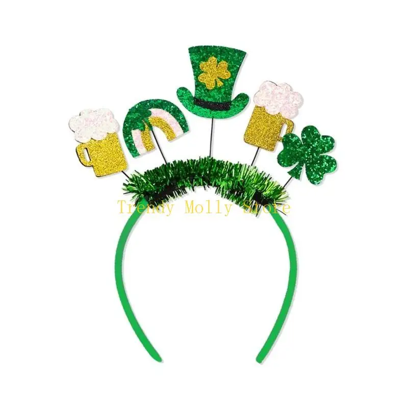 

N5KB Irish Bowknot Shamrock Headband Patricks Day Headband Woman Christmas Sequins Headband for Festival Photography