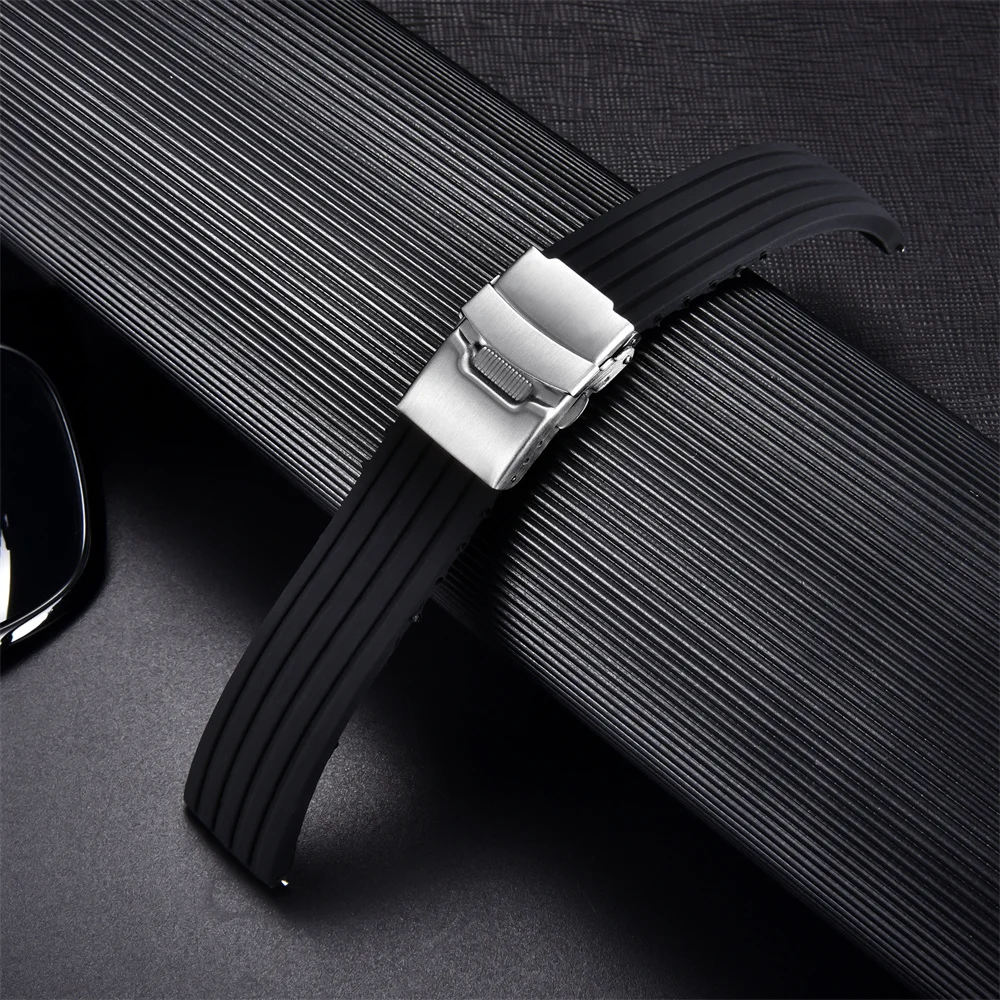 الإطارات تصميم سيليكون الساعات للطي المشبك مقاوم للماء الرياضة ساعة اليد الفرقة لينة المطاط حزام ساعة 18 مللي متر 20 مللي متر 22 مللي متر 24 مللي متر