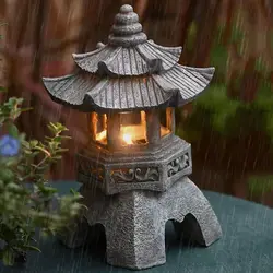 Creative Resin Solar Lamp Palace Lanterns Tower Statue Courtyard Zen Decoration Ornaments Solar Powered Pagoda