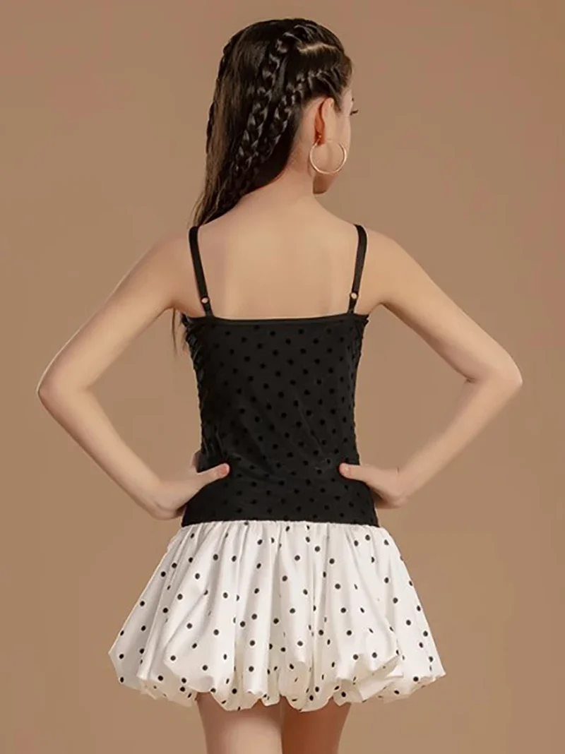 เด็กเต้นรําละตินเครื่องแต่งกายเค้ก Elite สีบล็อกแขนกุดชุดฝึก Dancewear สําหรับสาวเด็กเต้นรําเสื้อผ้า