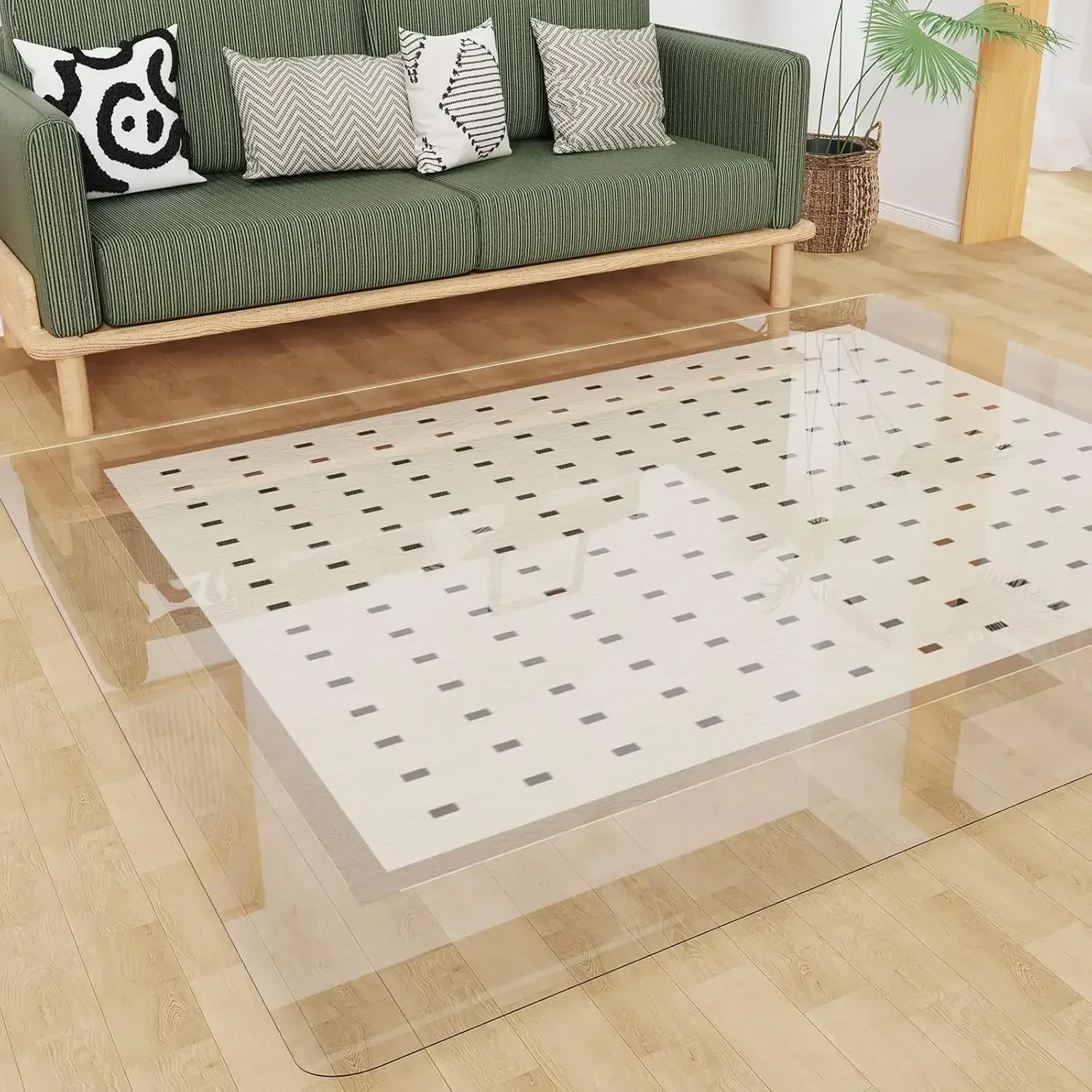 Crystal Clear Floor Mat 8×12ft, Upgraded Easy Flat Waterproof Vinyl Rug Cover, Large Stain-Resistant Plastic Area Rug Floor
