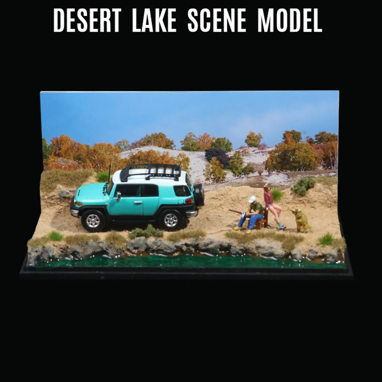 Diorama de scène du lac dans le désert, Collection de décor de bureau avec couverture en acrylique, affichage de Diorama scénique créatif pour modèle de voiture, échelle 1/64