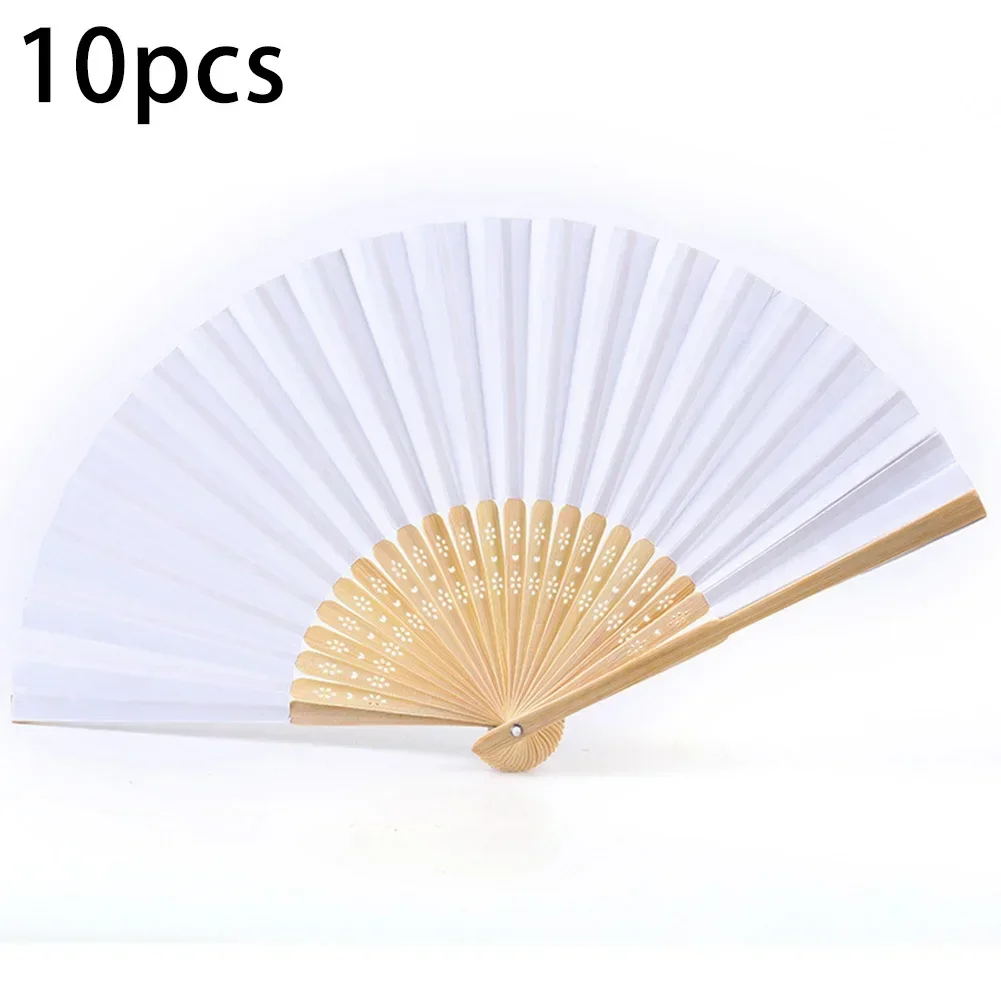 5/10/20/30/40/50Pcs Blank Folding Fans Diy Painting Blank Wooden Paper Fan White Solid Color Folding Fan Simple Style