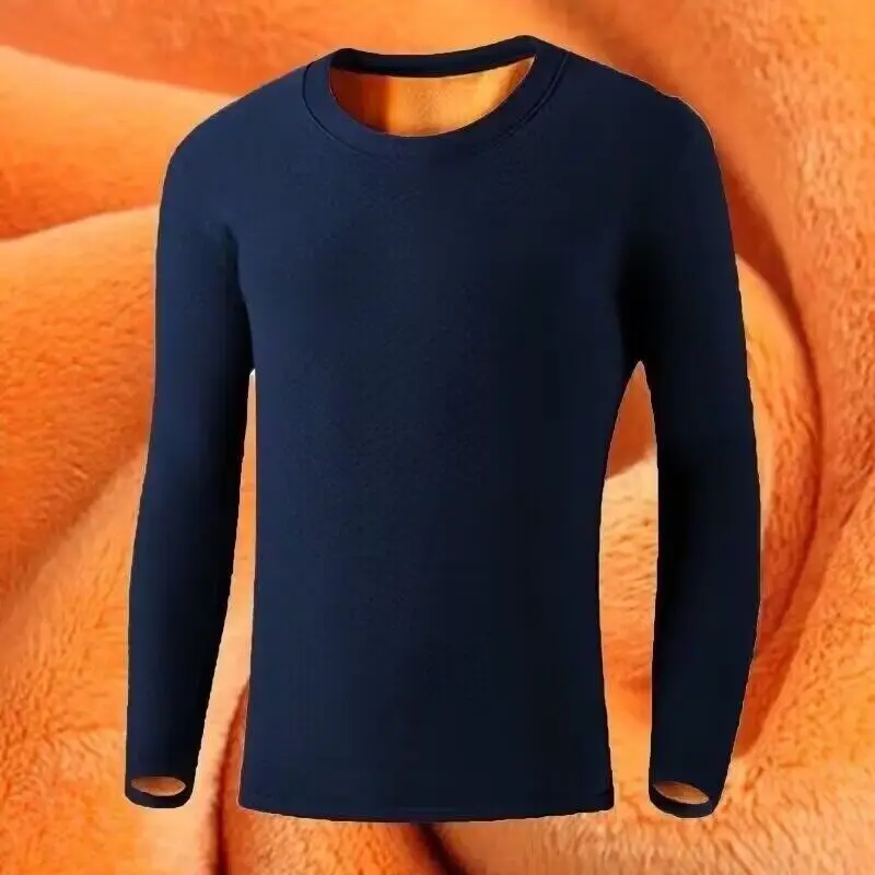 Fleece Thickened Thermal Underwear Men Round Collar Elastic Gold Velvet Undershirt Thicken Jumper Men Long-sleeved Undershirt