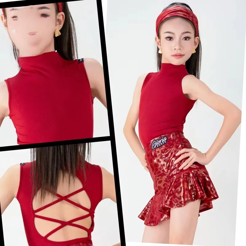 

2026 New Latin Dance Competition Clothing For Girls Sleeveless Tops Split Skirts Suit Chacha Rumba Latin Dance Costumes