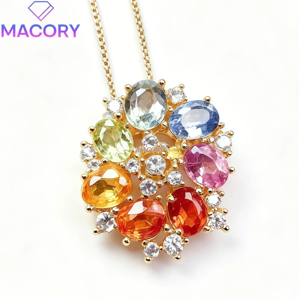 S925 sterling silver natural colorful sapphire and tourmaline pendant necklace vibrant lively  Valentine's Day gift Two choices