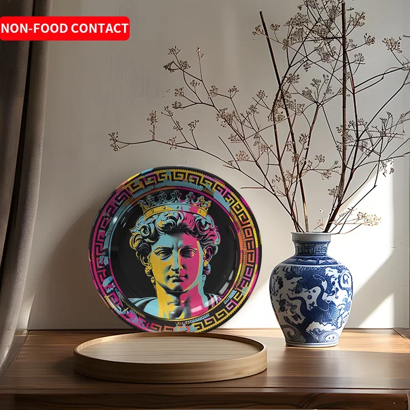 1pc Royal Portrait Ceramic Decorative Plate - Hand-Painted Non-Food Contact Art, Vibrant Colors, Intricate Design, Perfect for