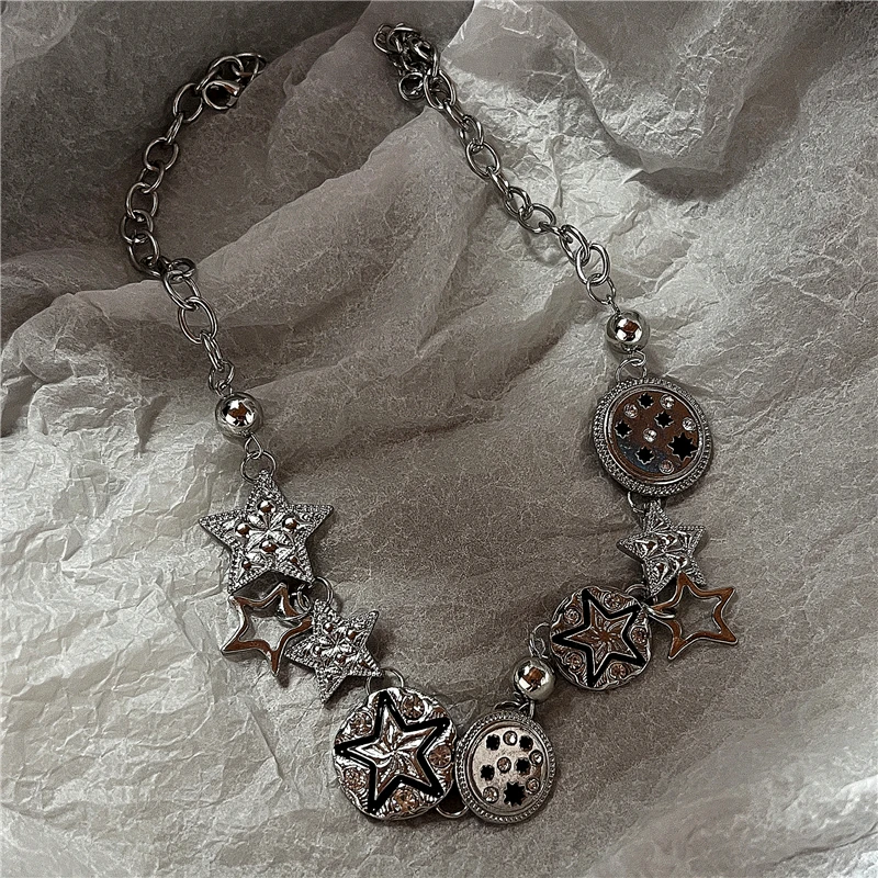 Trendy Punk Retro Taste Stern Anhänger Silber Farbe Choker Halskette Für Frauen Männer Charme Y2K Szene EMO Grunge Zubehör Schmuck – Detail 8