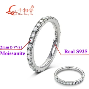 Sólido 2mm moissanite completa eternidade anel banda 925 prata esterlina branco redondo moissanite diamante jóias presente namoro festa feminina 12 principais vendas branco diamante - №5