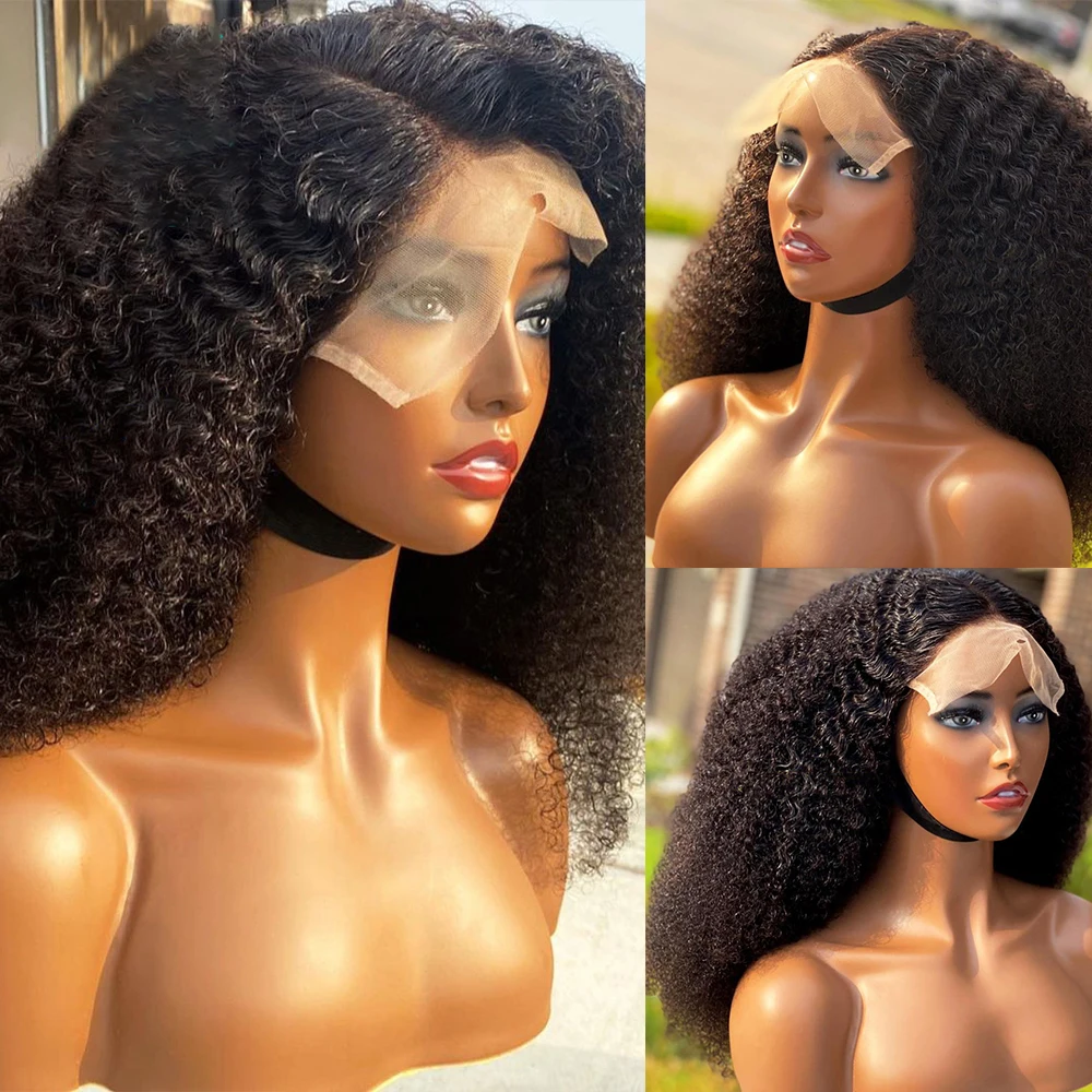 Perruque Lace Front Synthétique Bouclée Crépue pour Femme Africaine, Cheveux de Bébé Doux Pré-épilés, Noir Naturel, Densité 180, 26 Pouces de Long