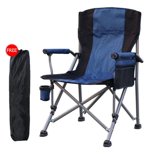 Outdoor Portable Metal Camping Chair Folding Stool Large Beach Chairs with Cup Holder Outdoor Carry Bag