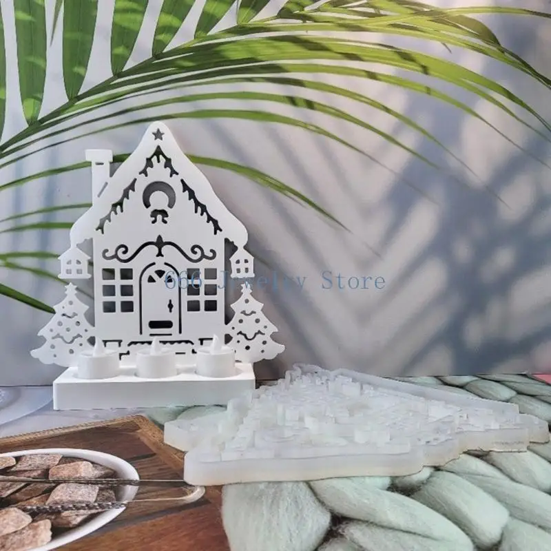 F2TD Candlestick Silicone Mold Stand Mould Christmas Tree House Shaped
