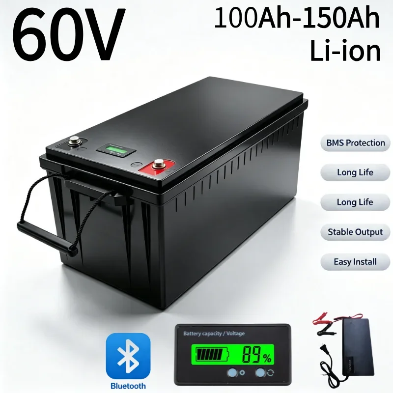 JUN NENG LI 60V 100Ah 150AH Li-ion Lithium Battery for Solar System Hybrid Electric Vehicle Golf Cart with10A Fast Charger  Powe