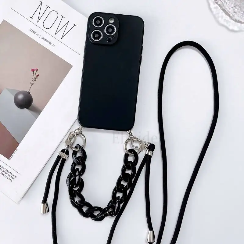 Luxury Crossbody Lanyard Case For Motorola Moto G85 G84 G54 G34 G24 G14 Edge 50 Fusion Marble Agate Chain Liquid Silicone Cover