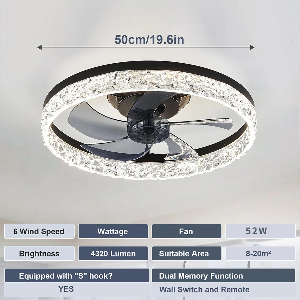 Moderne LED-plafondventilator Lmap Afstandsbediening Slimme ventilator Verlichting voor woonkamer Slaapkamer Restaurant Zwart/wit interieurverlichting