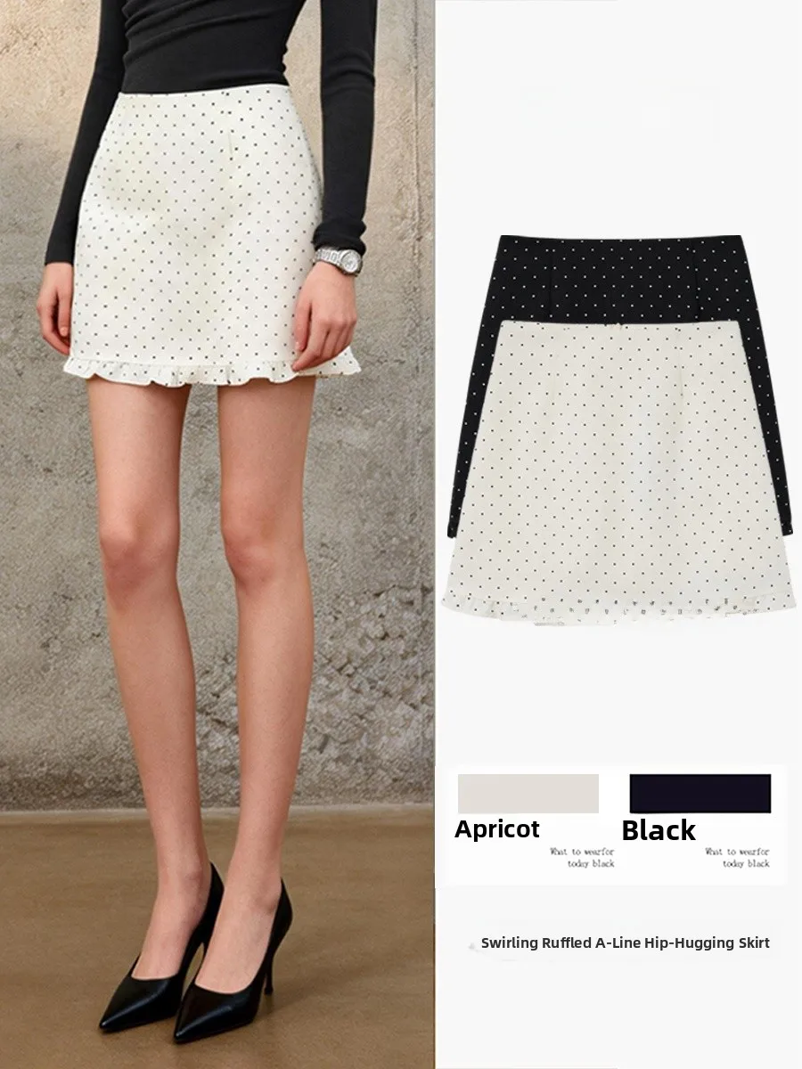 

Юбка А-силуэта с высокой талией в горошек, женская, весна-осень, новая, облегающая, для офиса, стройнящая, из полиэфирного волокна