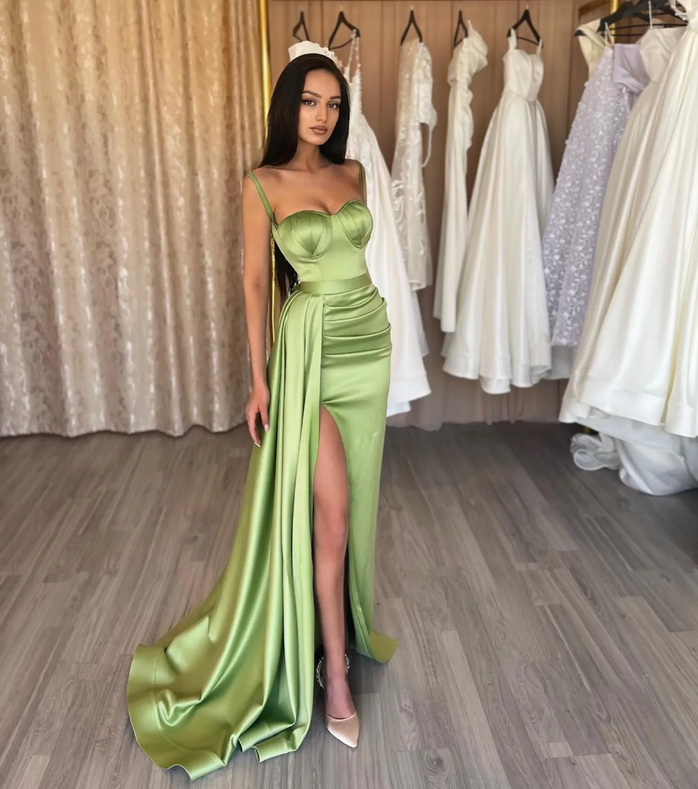 Simple and elegant A-line ball dress Sexy Italian strap pleated slit formal long special Ocn party custom new evening dress