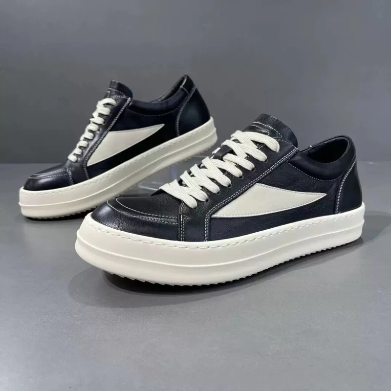 

Designer Style Men Nappa Leather Low Top Sneakers Thick Platform Sole Lace Up Casual Luxury Daily Street Fashion Walking Shoes