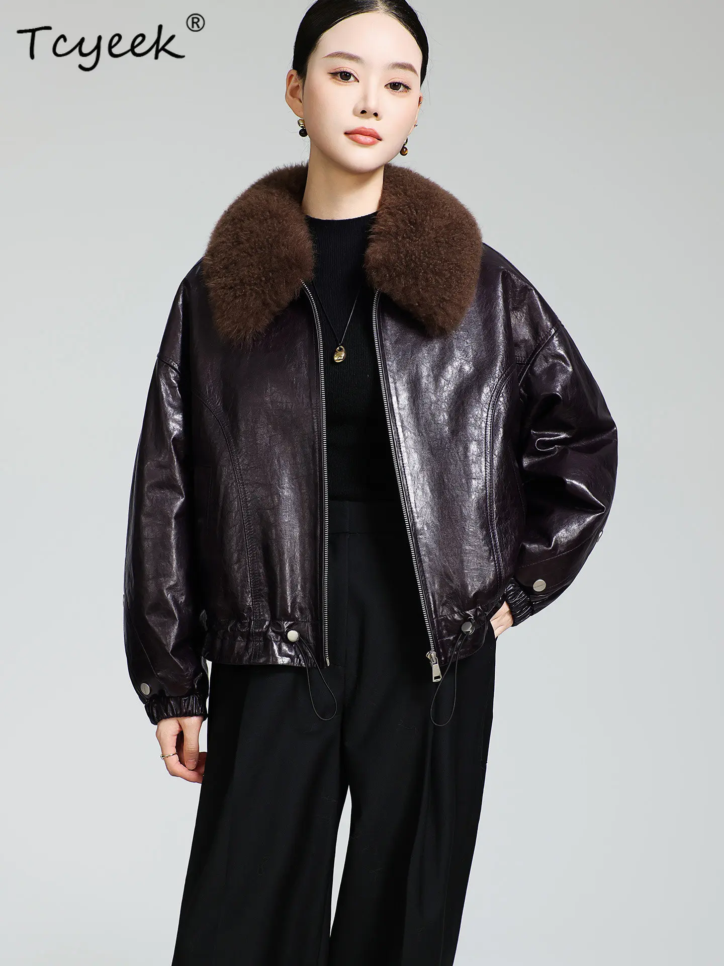 Tcyeek Sheepskin Real Leather Jacket Women Clothes Winter Goose Down Jackets Liner Detachable Woman Coats Lamb Wool Collar