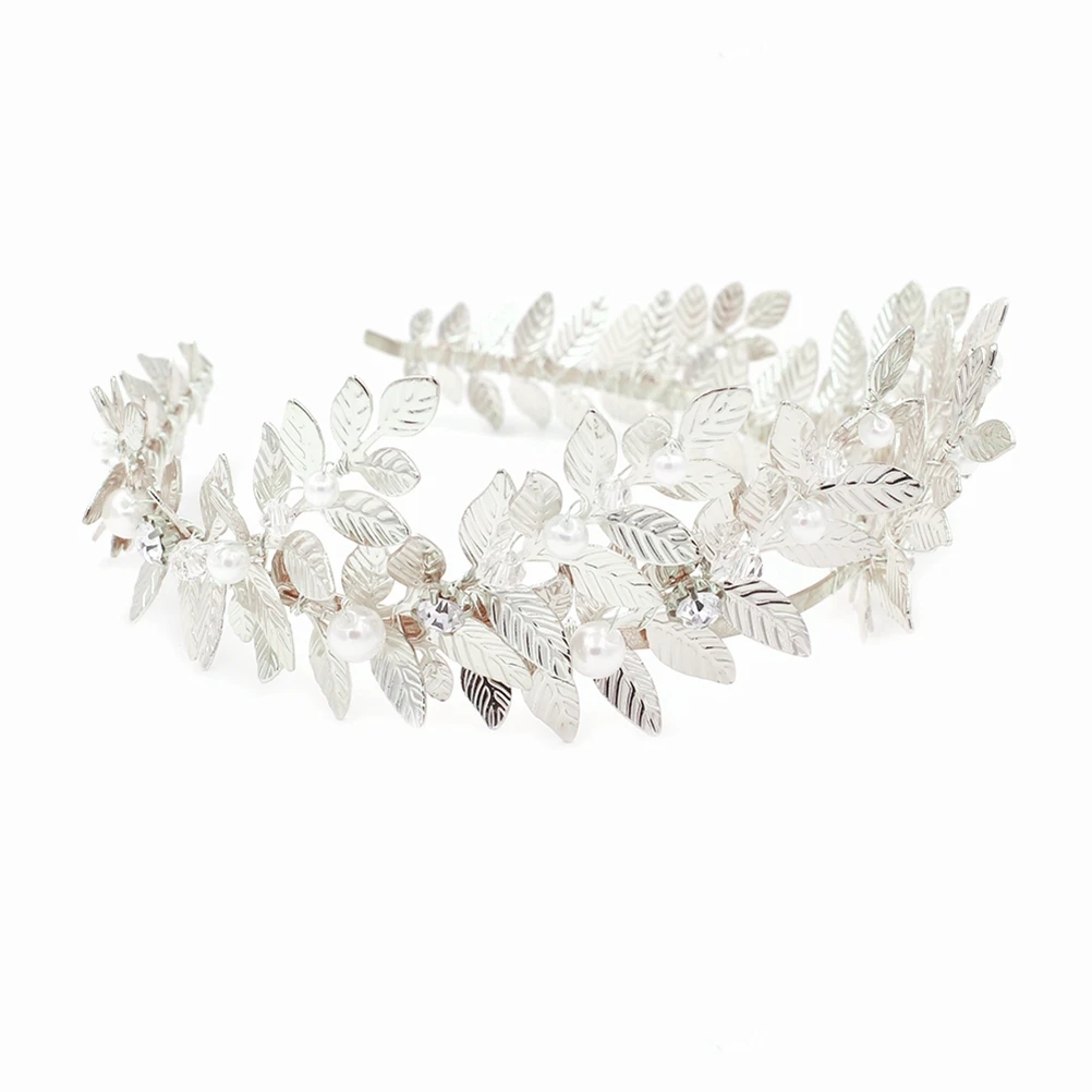 

Свадебная тиара с жемчугом, свадебная повязка на голову со стразами, стереоскопические повязки на голову в форме листа, стразы «сделай сам»