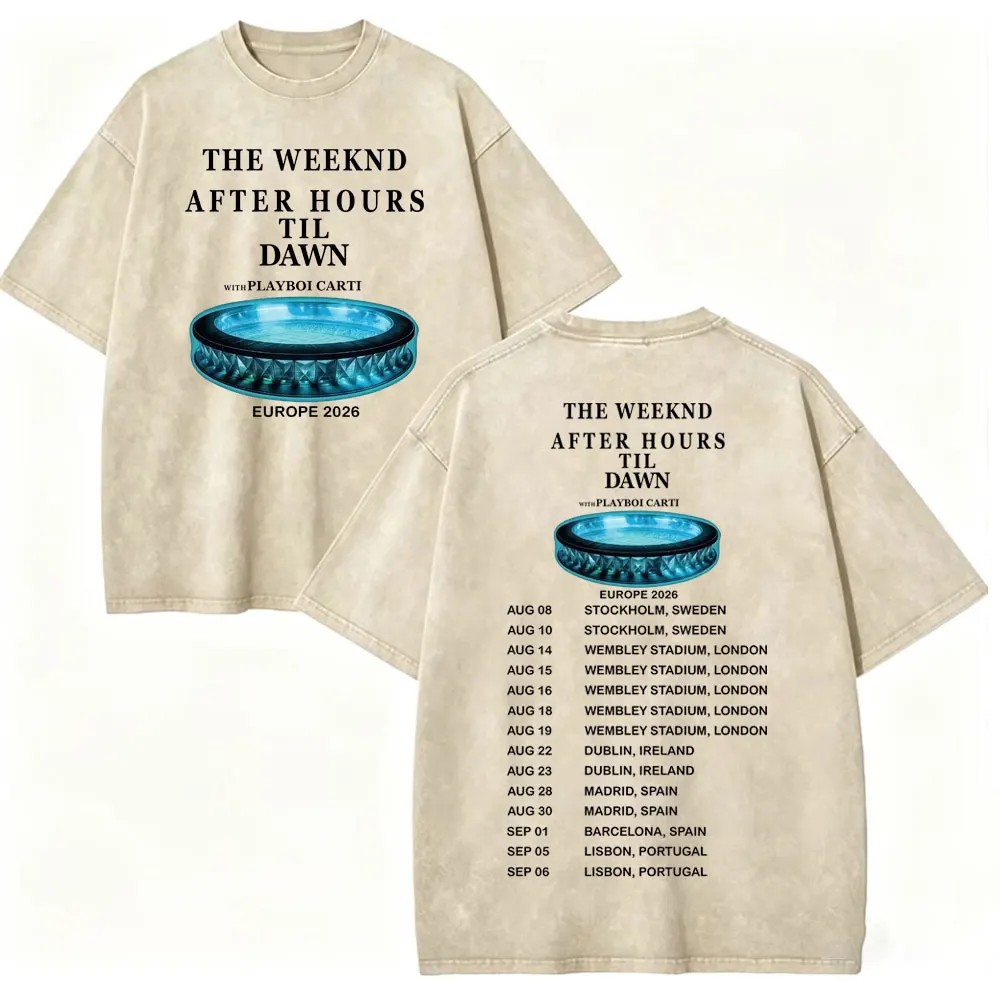 Vintage Washed Rapper The Weeknd After Hours Til Dawn Tour 2026 Merch T-shirts Men Women Fashion Hip Hop Short Sleeve T Shirt