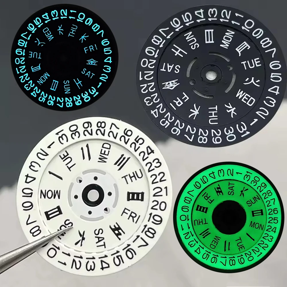 NH36 Disc Datewheel C3 Green Luminous Crown at 3.8/3.0 O'clock Suit for MOD/SKX007 009 Replacement Day/Date Parts Repair