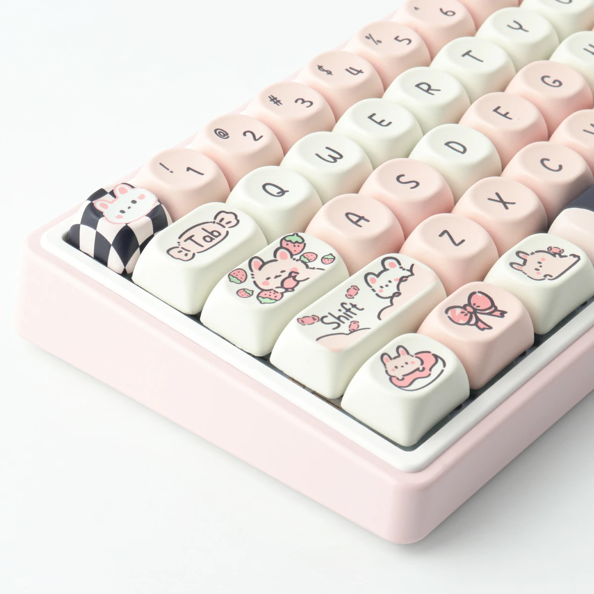 Bunny candy Keycap Pink MOA Profile DYE Sublimation 132 Key PBT Keycaps For  Mechanical Keyboard