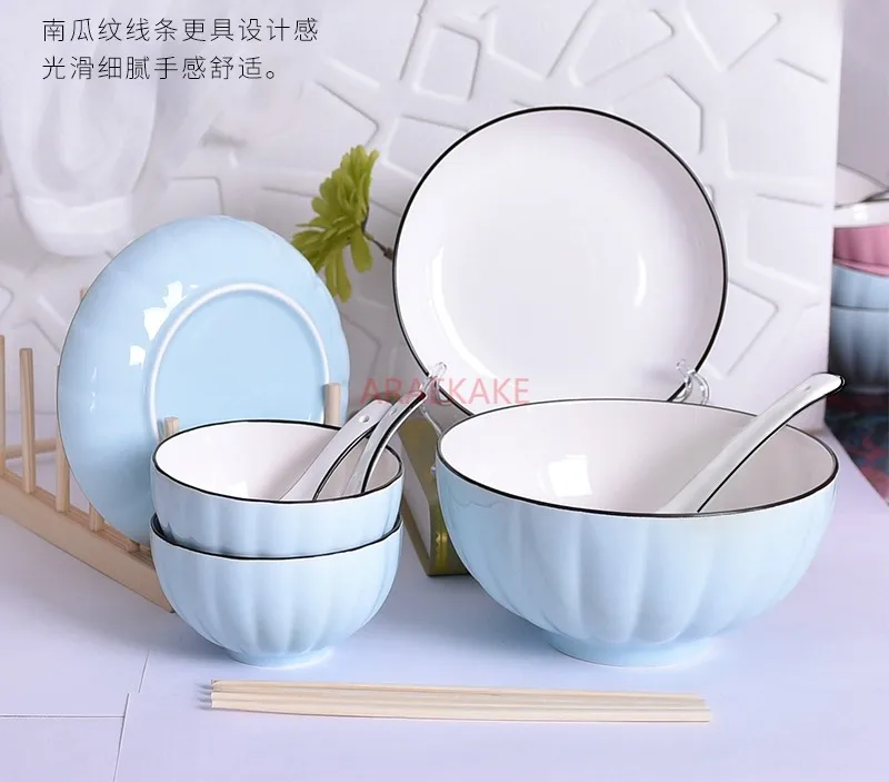 Bowl and Plate Set Ceramic Household Bowl, Plate Face Bowl, Soup Bowl, Cutlery Spoon, Soup Bowl