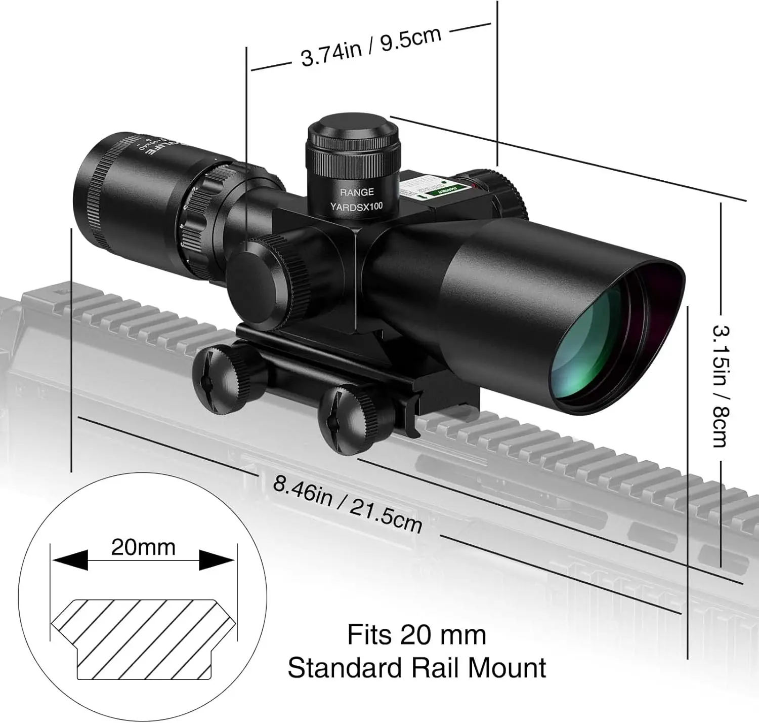 2.5-10x40e Red & Green Illuminated Scope with 20mm Mount
