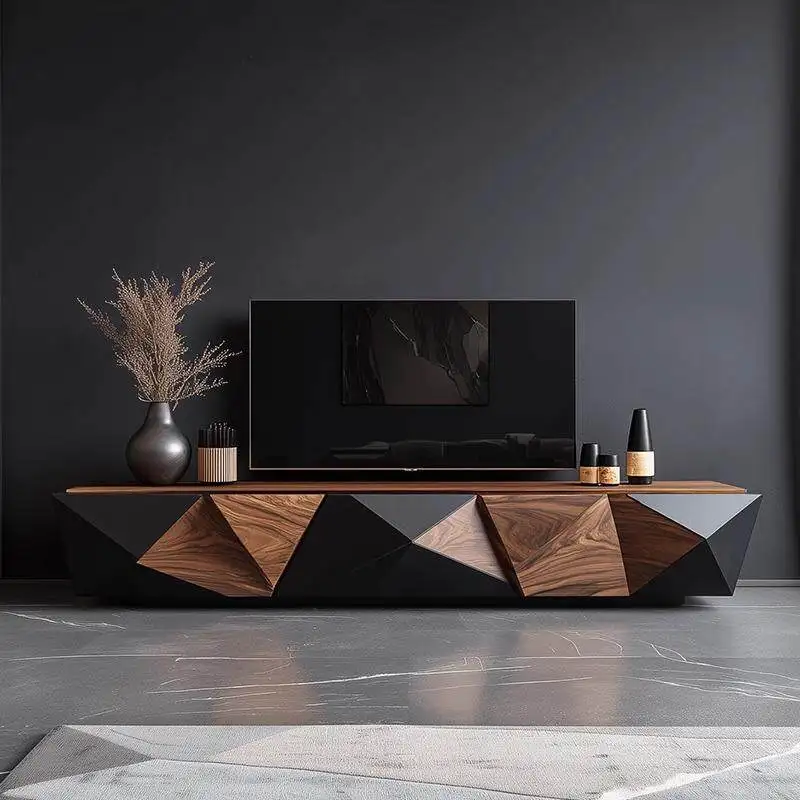 Walnut solid wood TV cabinet,living room floor storage cabinet, designer creative geometric three-dimensional decorative cabinet
