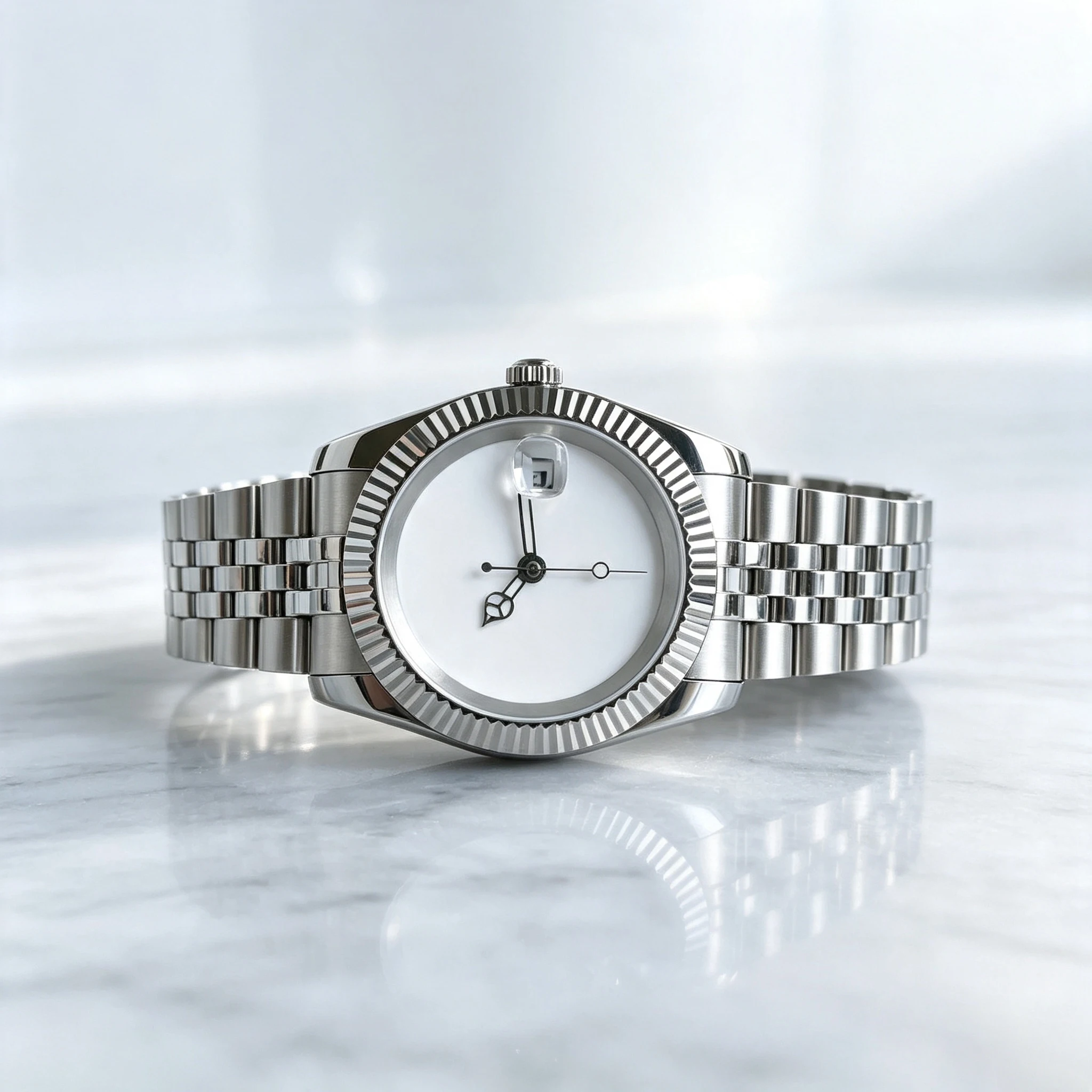 36mm/39mm White Sterile Dial Plain Fluted Bezel 100M Waterproof Japan NH35 Automatic Men Lady Watch 316L Bracelet Sapphire Glass