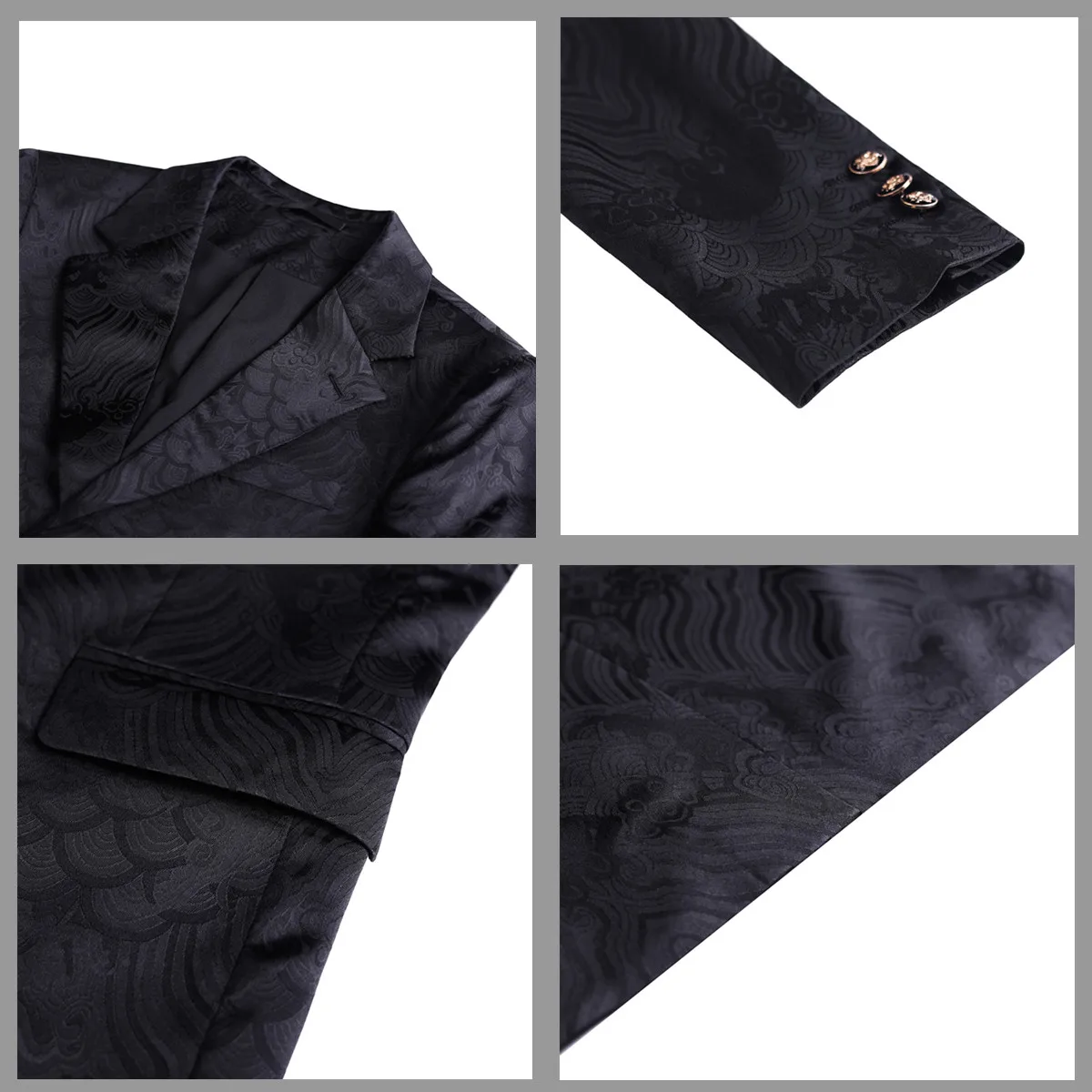 Men's Korean Style Floral Print Suit Jacket - Black Slim Fit Blazer Business Casual Premium Textured Design Classic Print Blazer