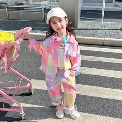 Spring Autumn Girl Clothing Set Casual Fashion Cartoon Tie Dyed Jacket + Pant Kid Children Baby Toddler Clothing1-7Y
