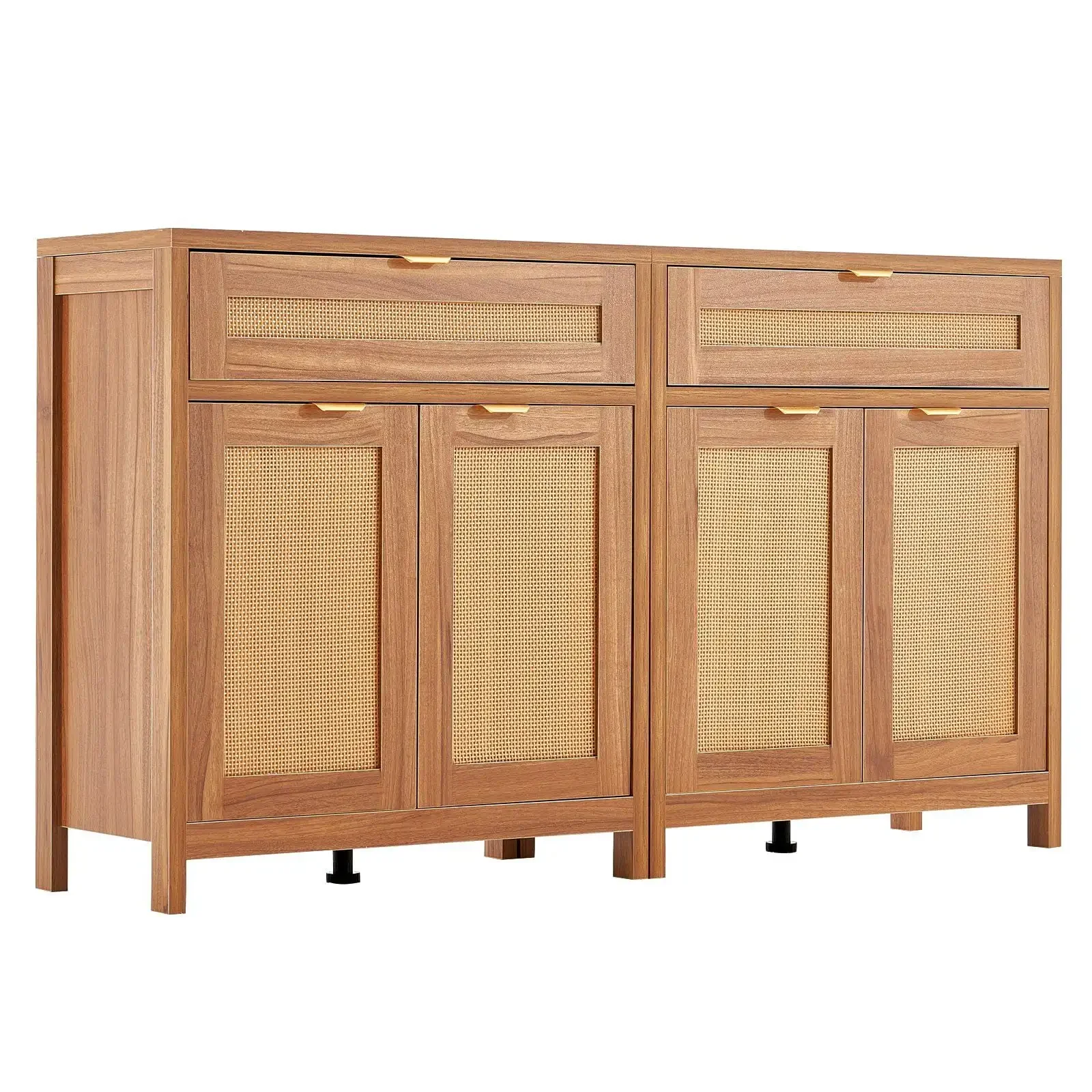

Rattan Cabinet with 4 Doors 2 Drawers Adjustable Shelves Set of 2 Natural