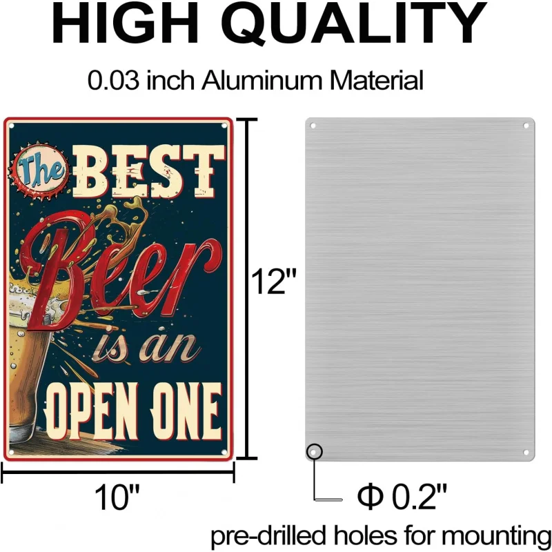 Iron Painting Art Bar Logo 12 × 8 inches Metal Best Beer is Open Men's Cave Garage Decoration Retro Durable Wall Mounted