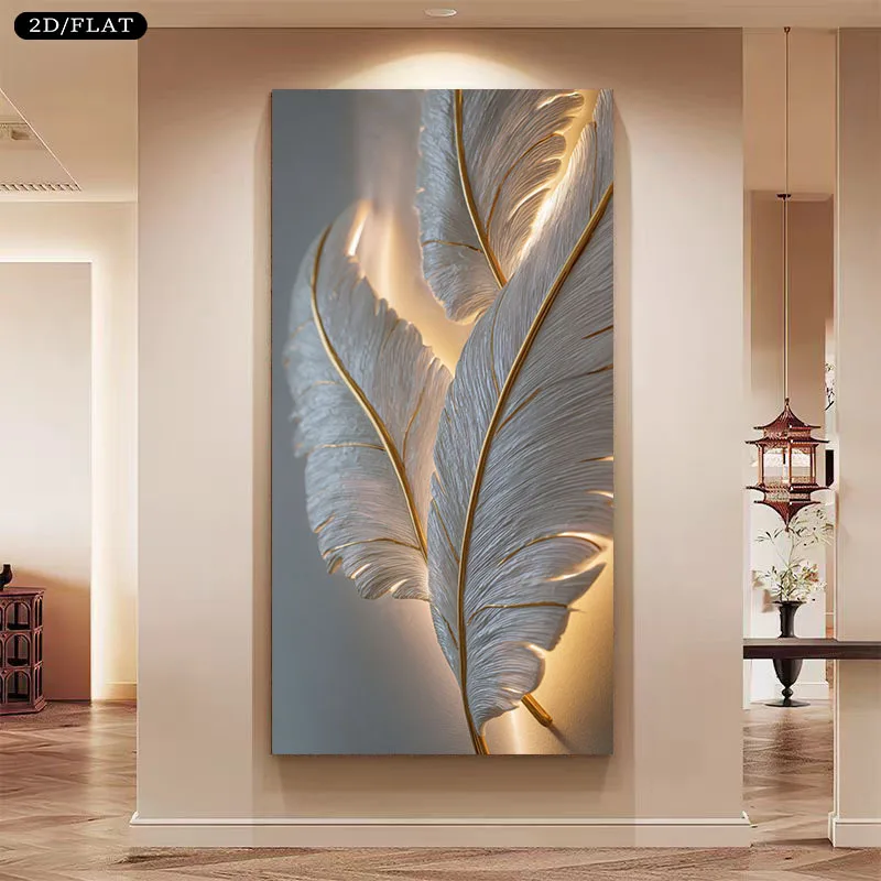 1pc frameless Canvas Painting 2D Flat 1pc Large Modern Golden Feathers Canvas Wall Art - Frameless Large Golden Mural Suitable f