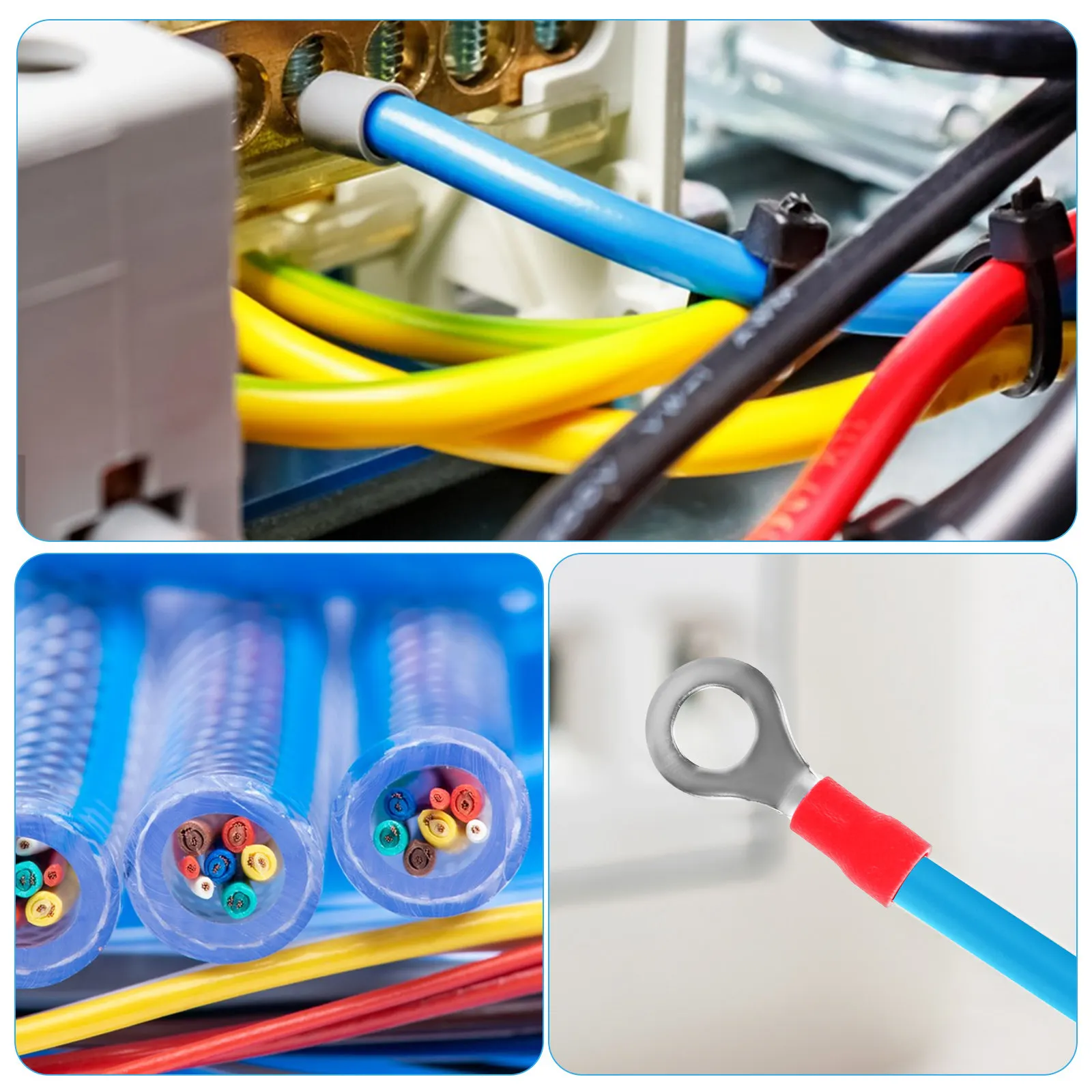 

1Set Insulated Electrical Connector Kit with Tinned Copper Ring Fork Spade Butt Terminals Heat Shrink Tubes for Automotive