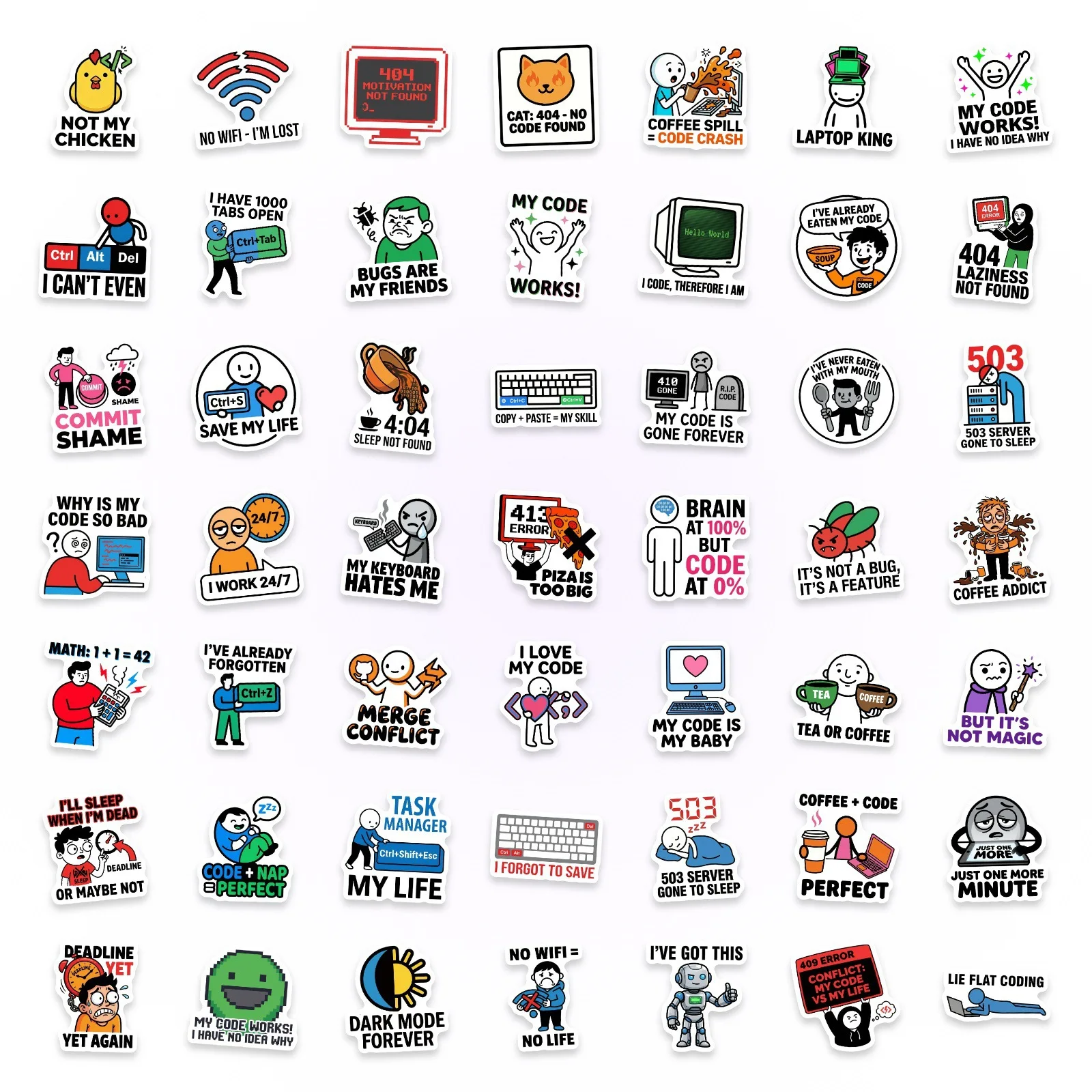 50PCS Programmers Fun MEME Stickers Code BUG Funny Graffiti Can Decorate Laptop Phone Case iPad Waterproof Stickers Kids Toy