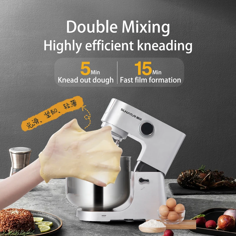 SUNATUR 16L Stand Mixer Large capacity electric kitchen mixer Commercial Food processor Kneader Large capacity 304 bowl 8 speeds