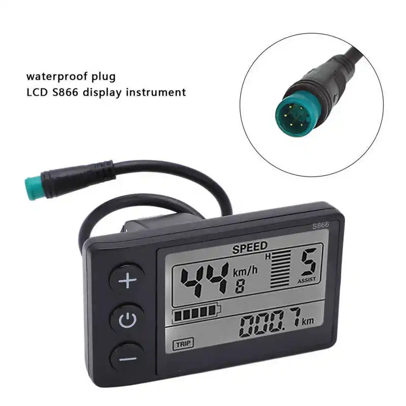 24V 36V 48V Electric Bicycle S866 LCD Display Meter E-bike Control Panel with Waterproof Plug E-bike Motor