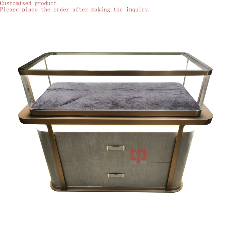 

Custom.Luxury Jewelry Shop Furniture Showcase Arc Glass Corner Metal Jewellery Cabinet Jewelry Showcase Display Cabinet