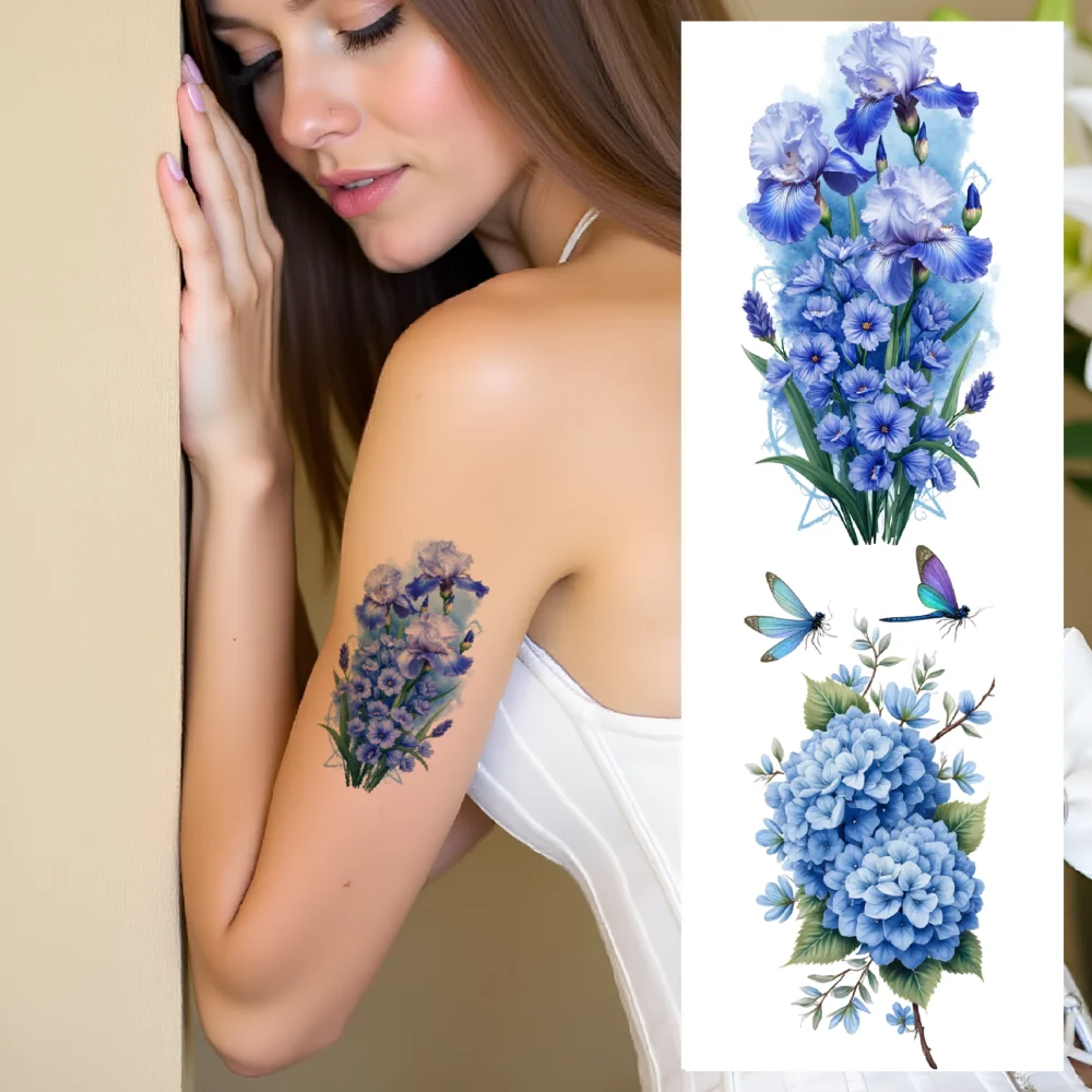 

9pcs Temporary Tattoo Hummingbird And Flowers Waterproof Long-lasting Body Stickers Pink Flowers Purple Flowers Colorful For