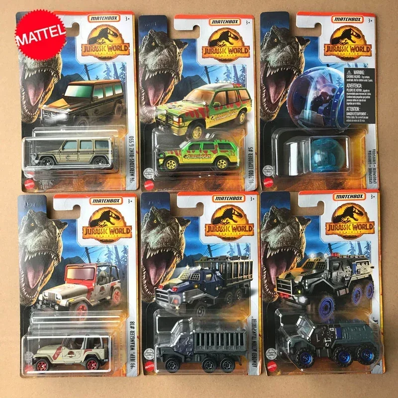 Original Mattel Matchbox Alloy 1/64 Car City Hero Jurassic World Series Benz Hummer Vehicle Toys for Boys Collection Kids Gift