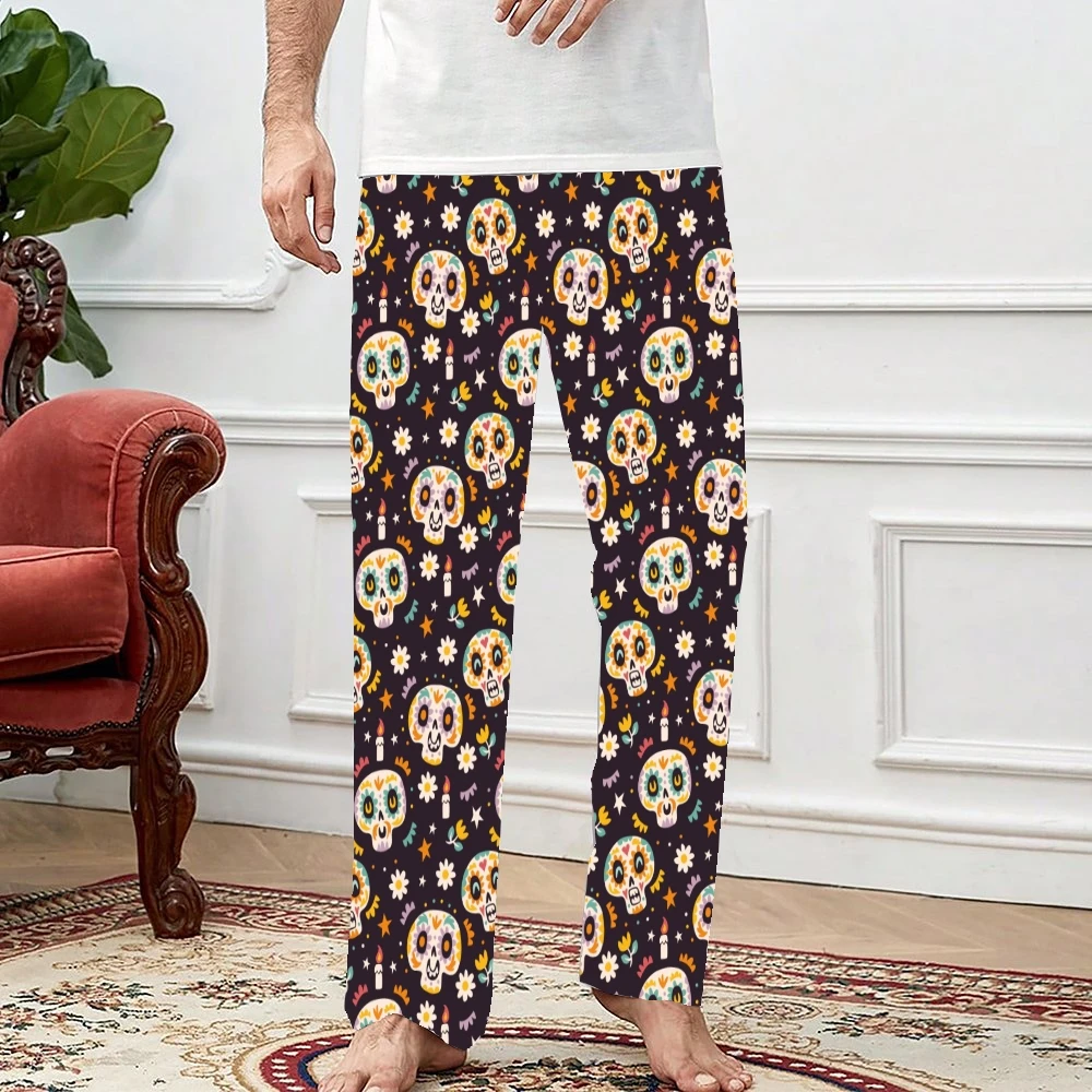 Skull Pattern Pajama Pants Mens Womens Lounge Pants Super Soft Unisex Sleep Pajama Bottoms with Pockets Drawstring