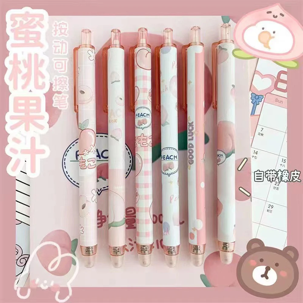 6 Pcs/Set Kawaii Peach Astronauts Rabbit Heat Erasable Mechanical Gel Ink Pens Cute Stationery Office Writing Supplies Ballpen